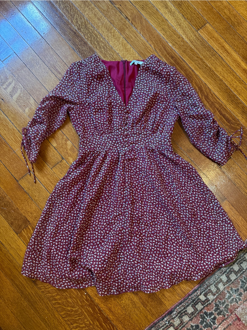 Madewell Burgundy Floral Long-Sleeve Dress